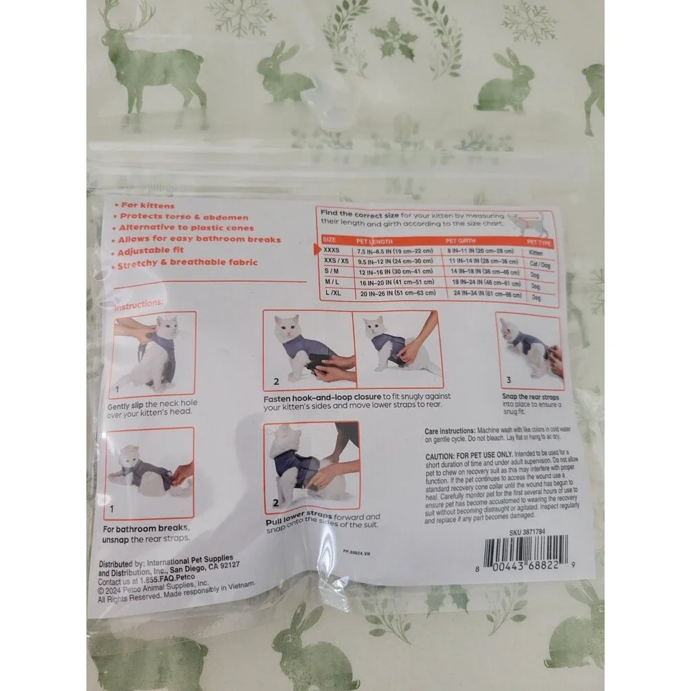 Well & Good XXXS Kitten Recovery Suits Blue Post Surgery Wound Protection 2Pc
